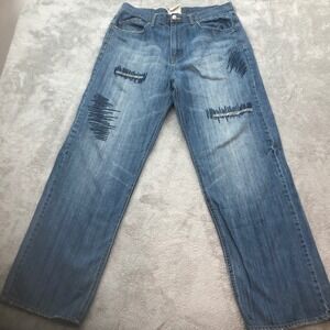 G unit Men's Jeans Wide Leg Distressed Blue Denim Fashion Streetwear‎